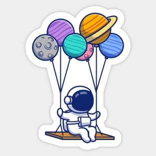 Cute Astronaut Swinging With Planets Sticker